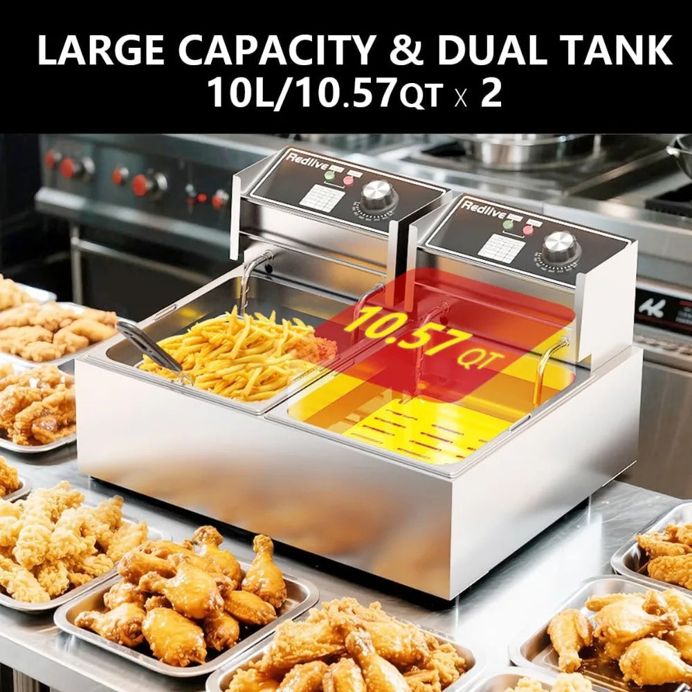 Red Electric Deep Fryer With 3400 Watts And Dual Baskets