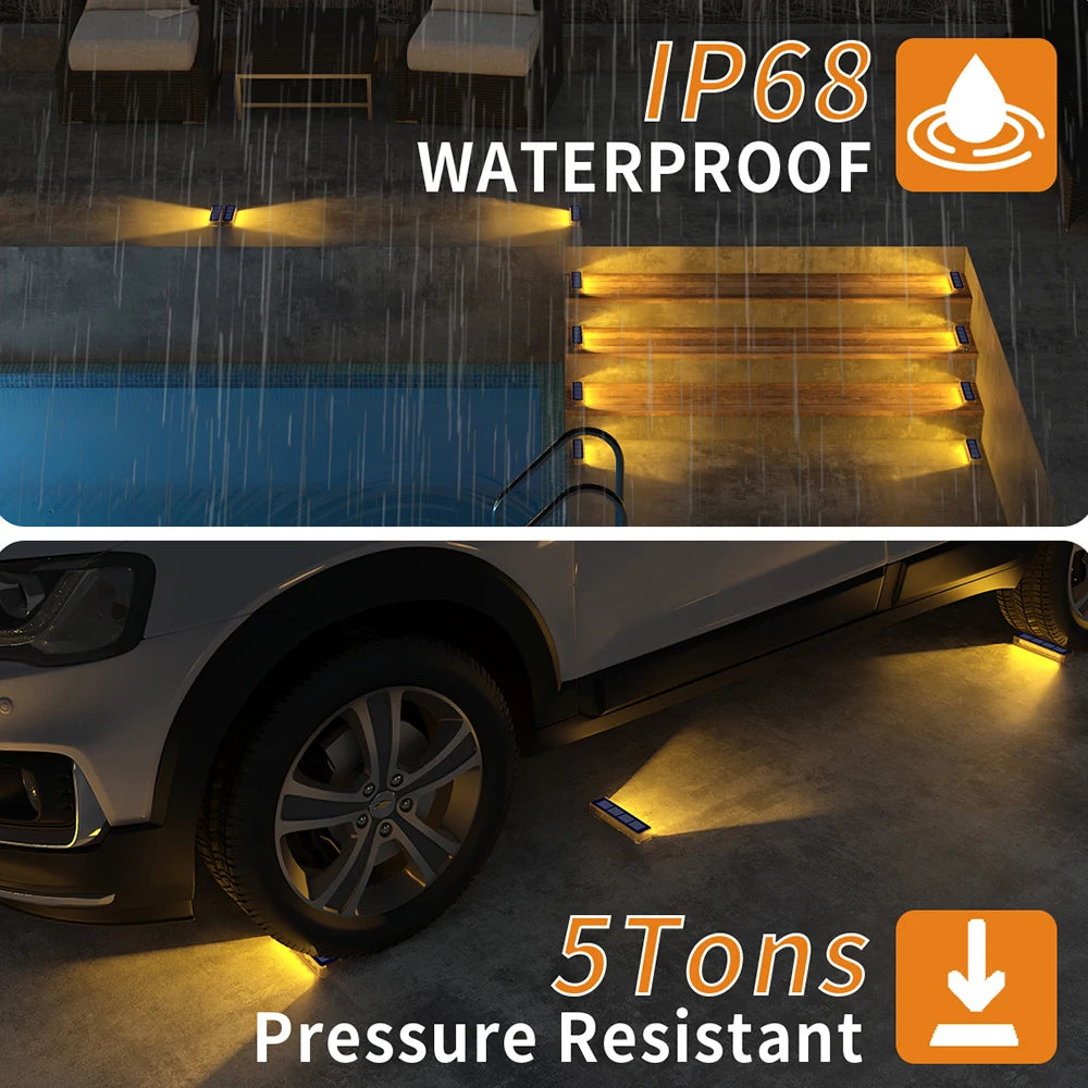 Outdoor Solar Deck Lights LED IP68 Waterproof Auto On Off Driveway Lighting