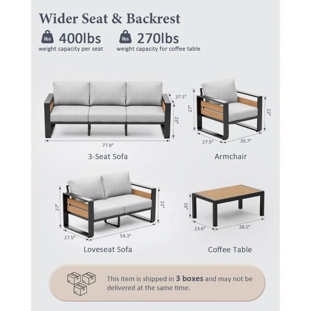 XMSJ Aluminum Outdoor Patio Set With Two Armchairs And Table