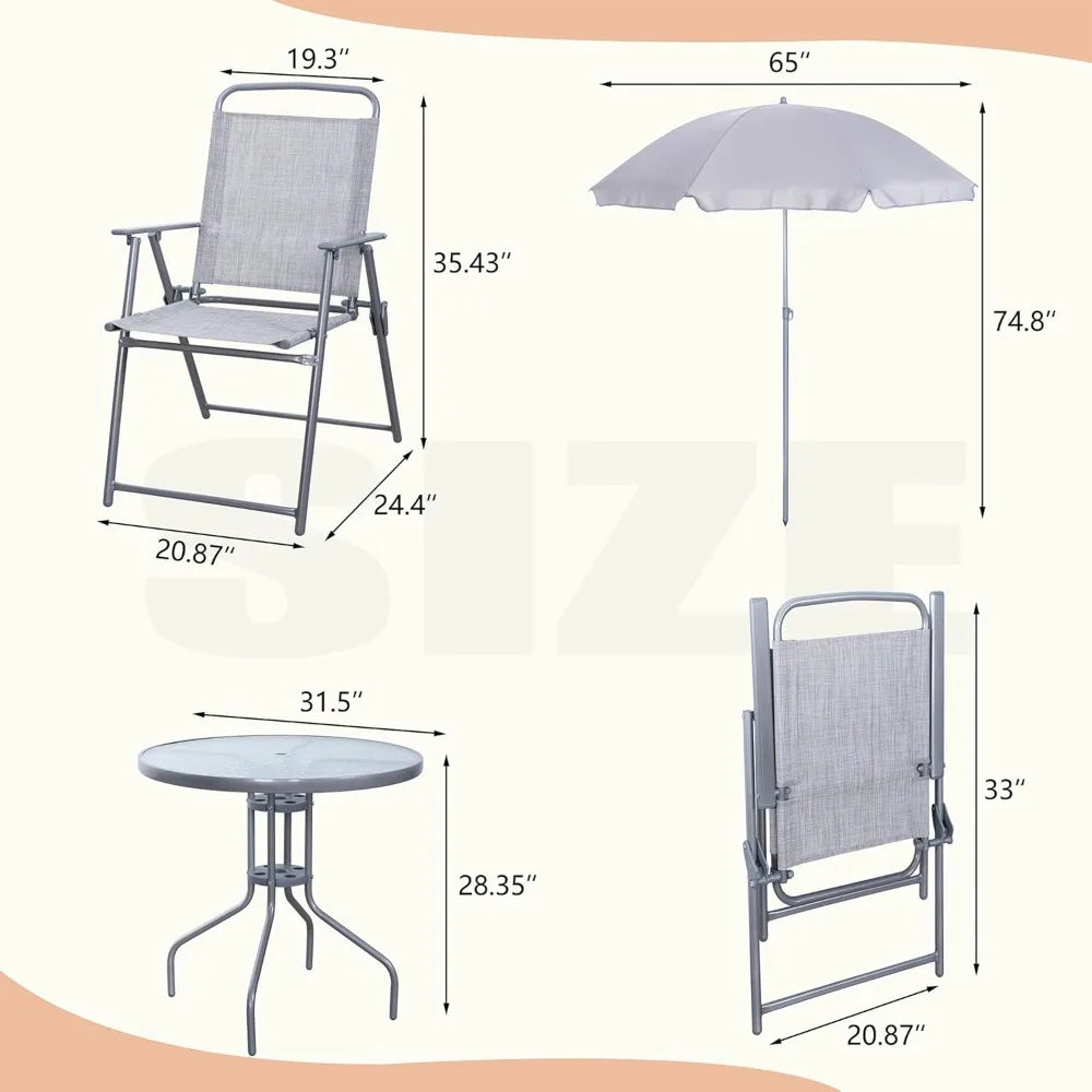 XMSJ 6-Piece Folding Patio Dining Set With Umbrella