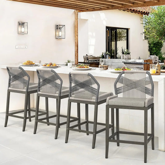 MKDK Outdoor Bar Stools Rattan Aluminum Set of 4 Patio