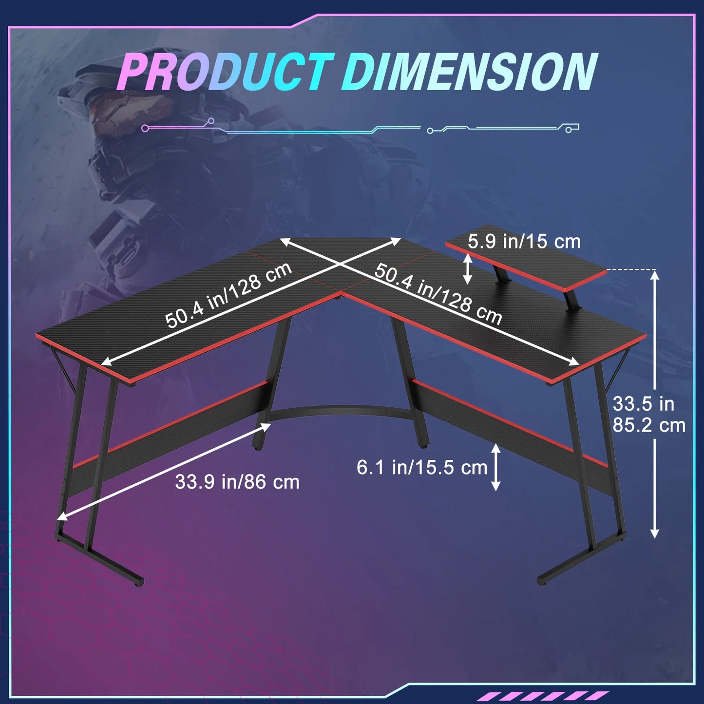 Gaming Desk L Shaped Corner Computer Desk, Home Office Desks Writing Workstation with Large Monitor Stand Easy to Assemble