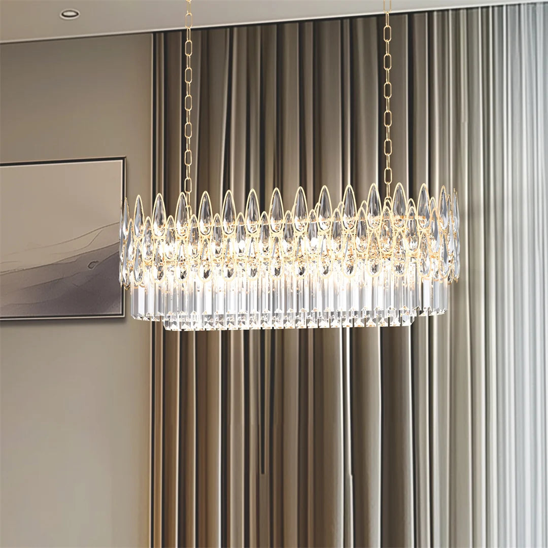 Vrygle Crystal Rectangle Chandelier Raindrop Pendant Light
