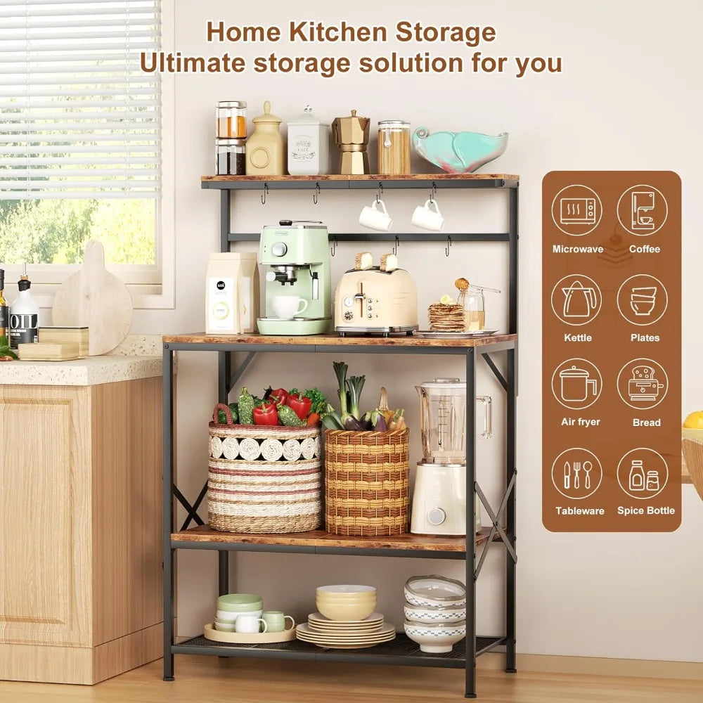 RBXC Bakers Rack With Microwave Stand And Adjustable Shelf