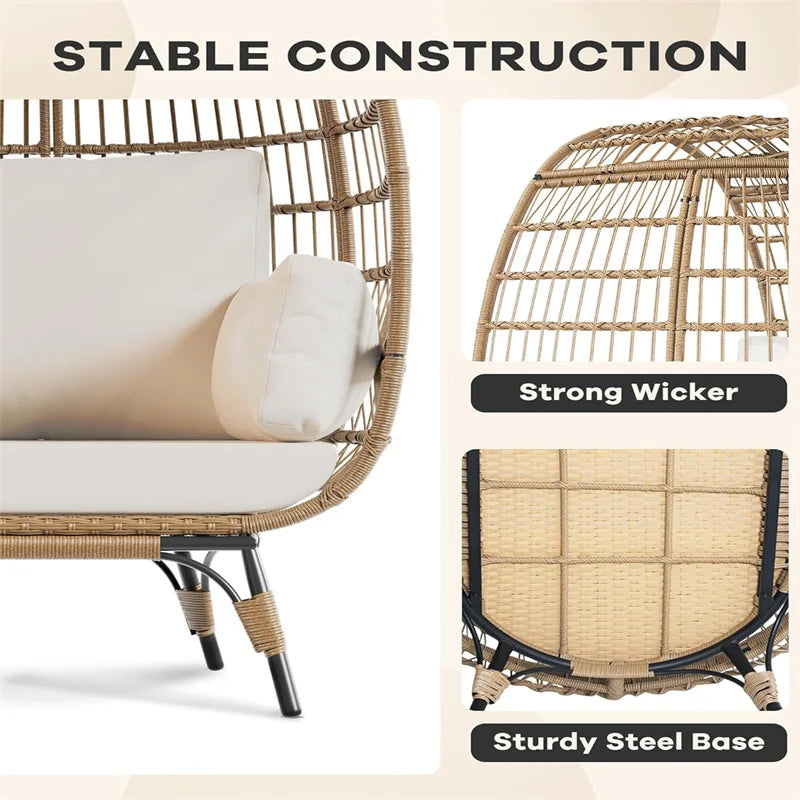 HiMISS Outdoor Wicker Rattan Egg Chair With Cushions And Steel Frame