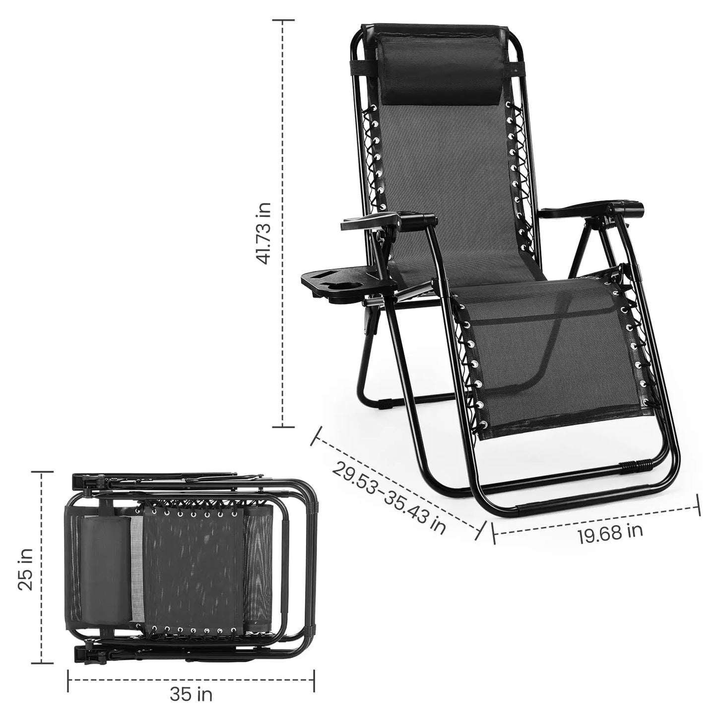 JHK Zero Gravity Recliner Set of 2 Portable Patio Chairs