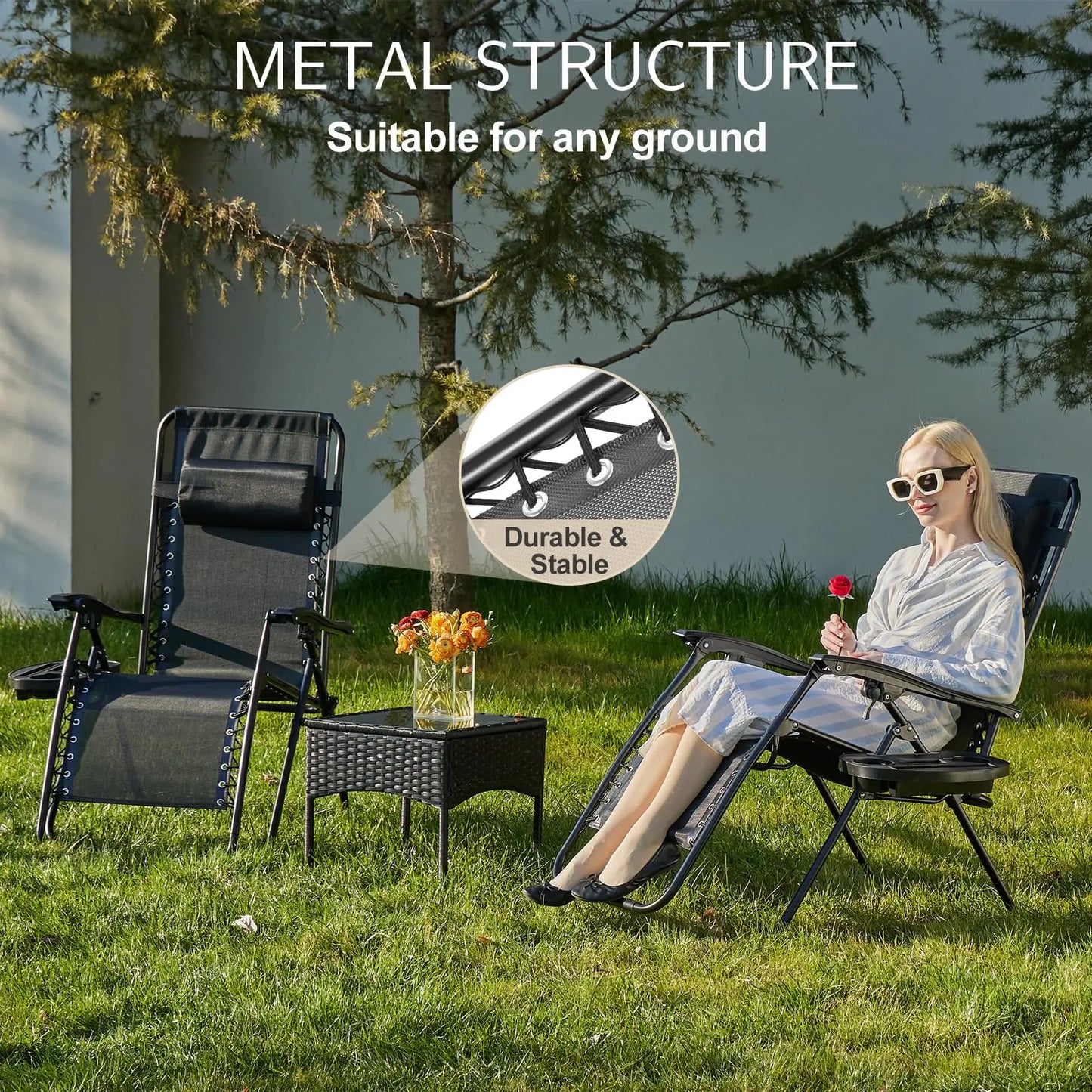 JHK Zero Gravity Recliner Set of 2 Portable Patio Chairs