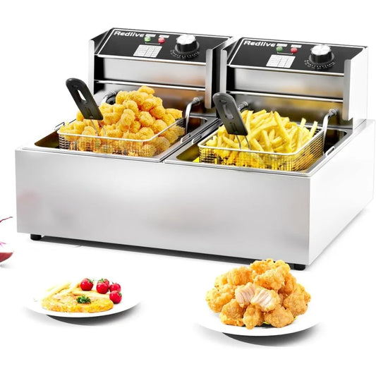 Red Electric Deep Fryer With 3400 Watts And Dual Baskets