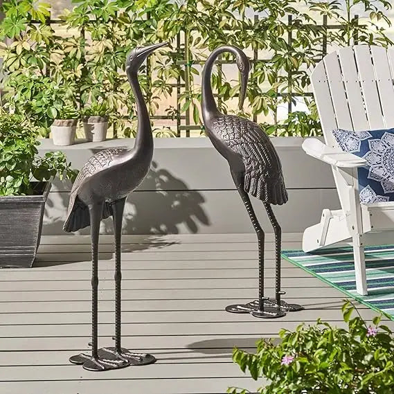 Handcrafted Aluminum Crane Statues Rust Resistant Outdoor Bird Art