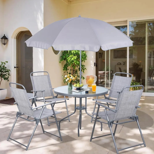 XMSJ 6-Piece Folding Patio Dining Set With Umbrella