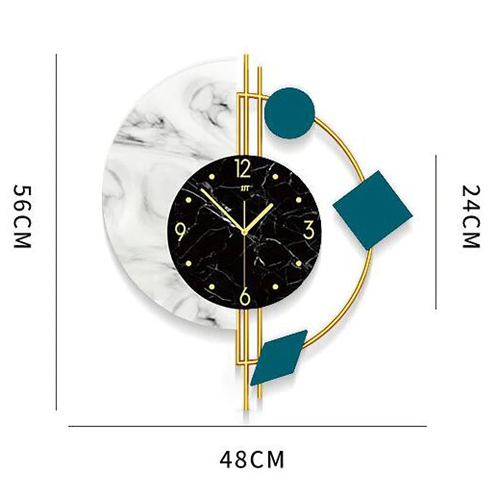 Combination Marble Semicircle Quartz Wall Clock For Living Room