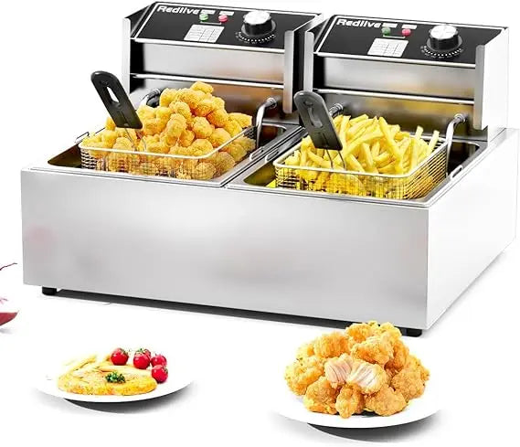 Red Electric Deep Fryer With 3400 Watts And Dual Baskets