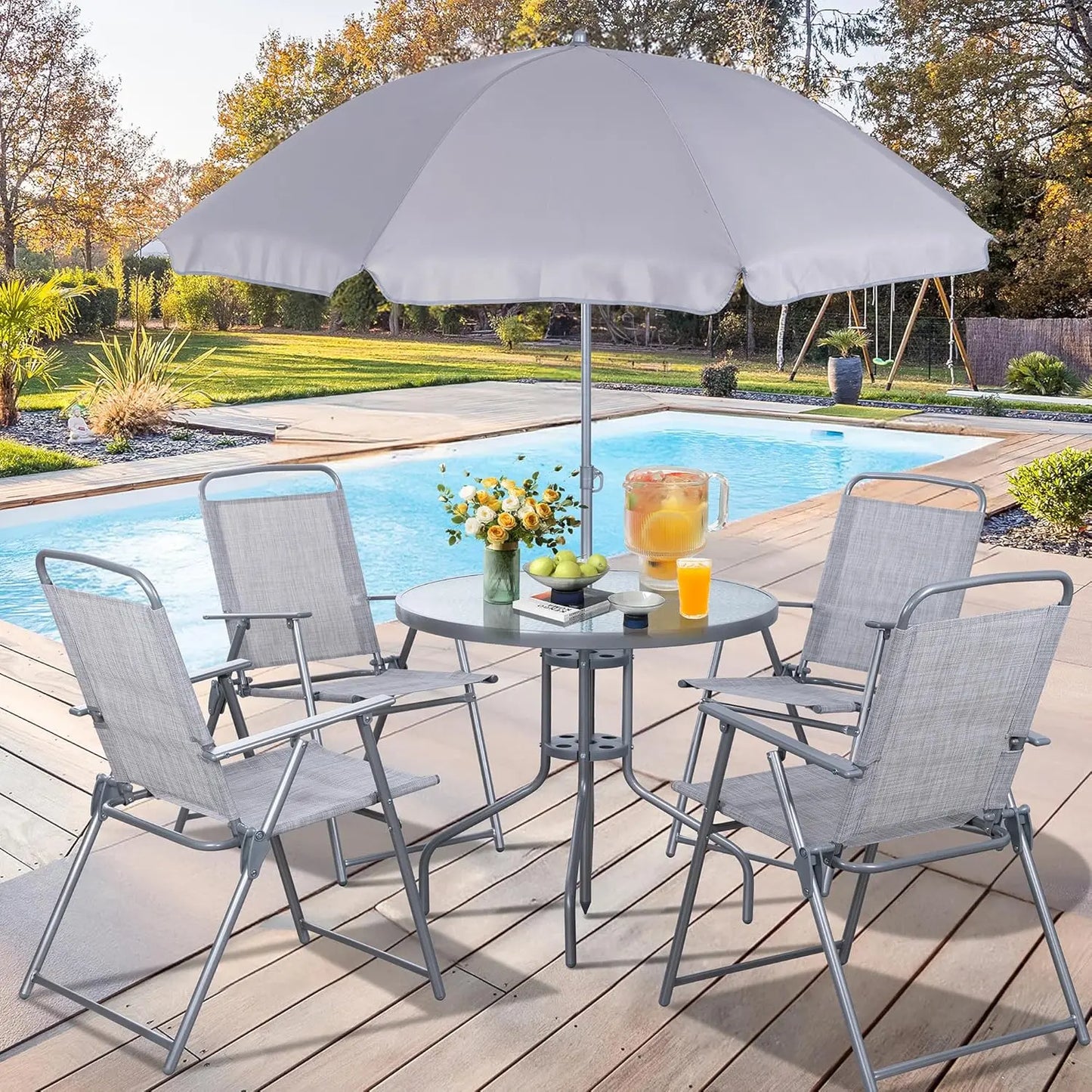 XMSJ 6-Piece Folding Patio Dining Set With Umbrella