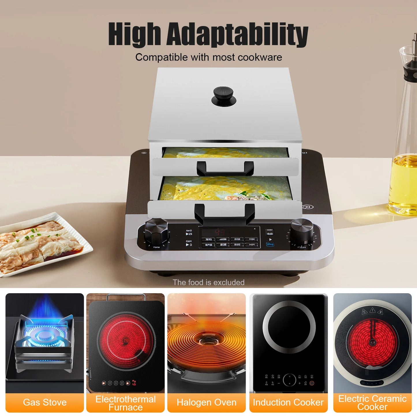 Stainless Steel Double Layer Food Steamer For Rice Noodle Rolls