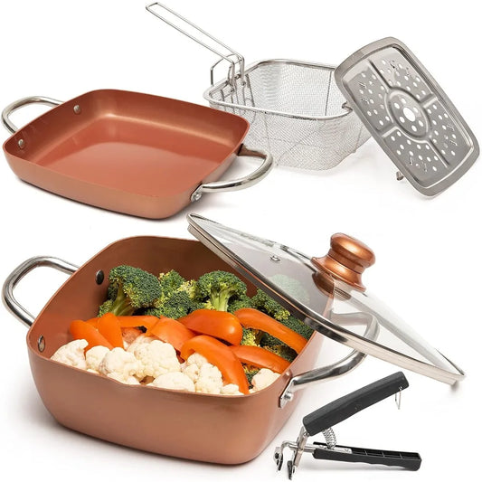 Copper Chef Nonstick Frying Pan Set With Fry Basket Steamer