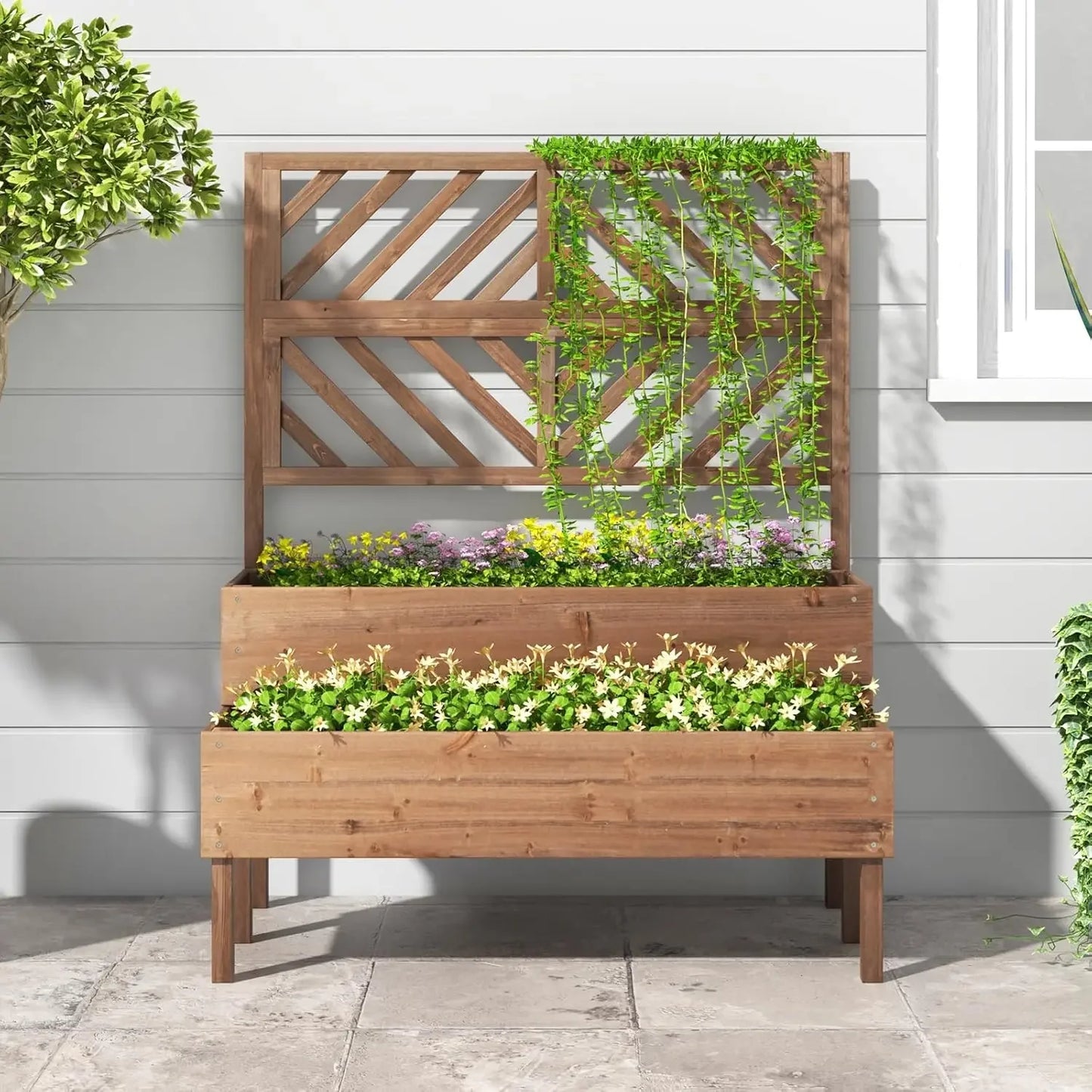 XMSJHign-concerned Raised Garden Bed Trellis Planter Boxes
