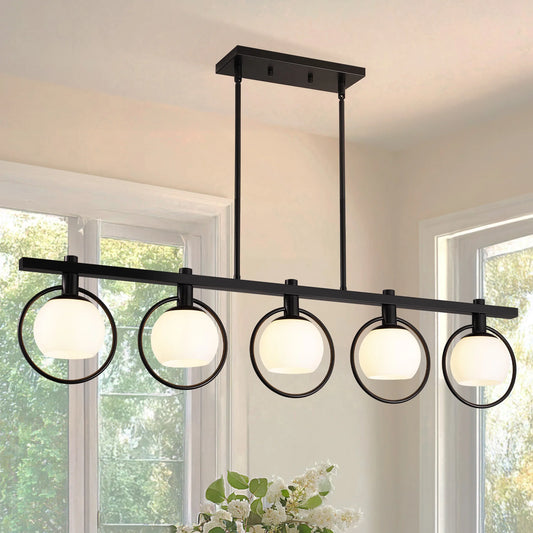 Modern Five Light Adjustable Chandelier With Glass Shades