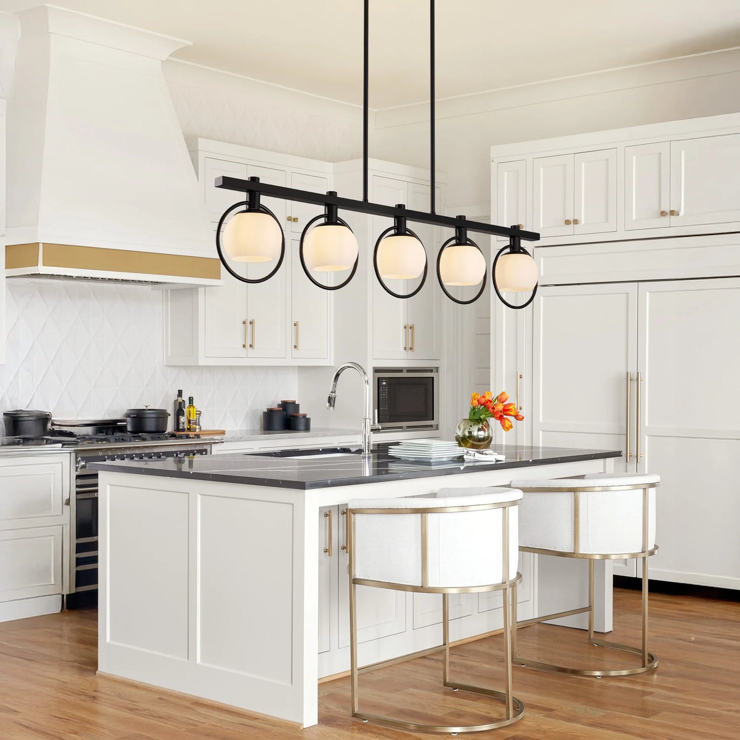Modern Five Light Adjustable Chandelier With Glass Shades
