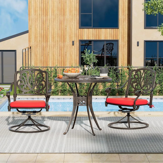 DAFIFY Cast Aluminum Patio Dining Set With Umbrella Hole Swivels