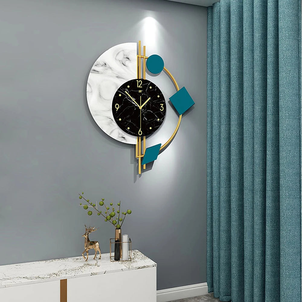 Combination Marble Semicircle Quartz Wall Clock For Living Room