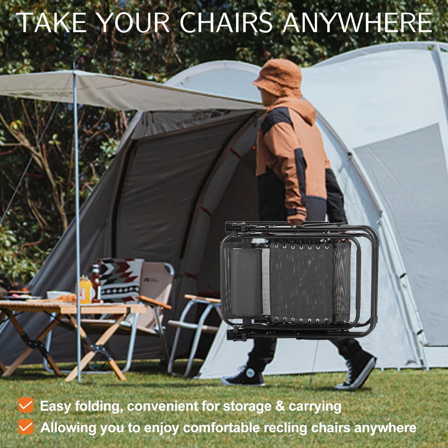 JHK Zero Gravity Recliner Set of 2 Portable Patio Chairs