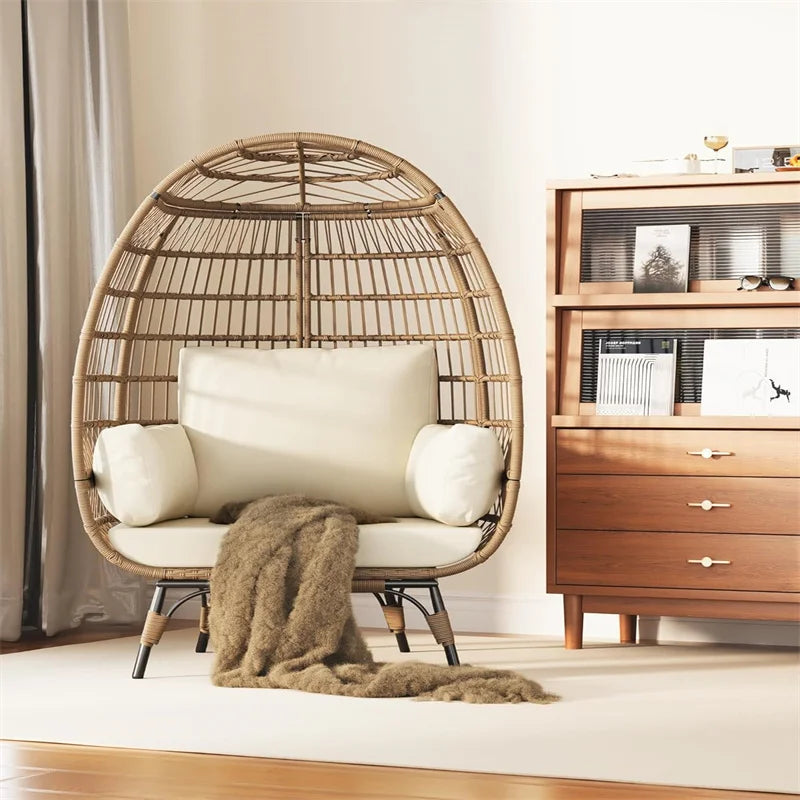 HiMISS Outdoor Wicker Rattan Egg Chair With Cushions And Steel Frame