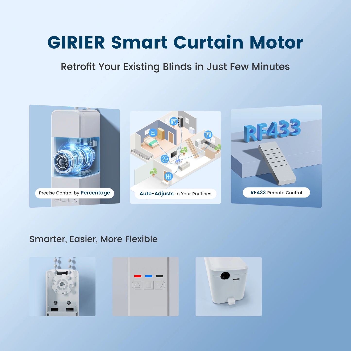 GIRIER Smart Curtain Motor WiFi Roller Shade Blinds Tuya Alexa