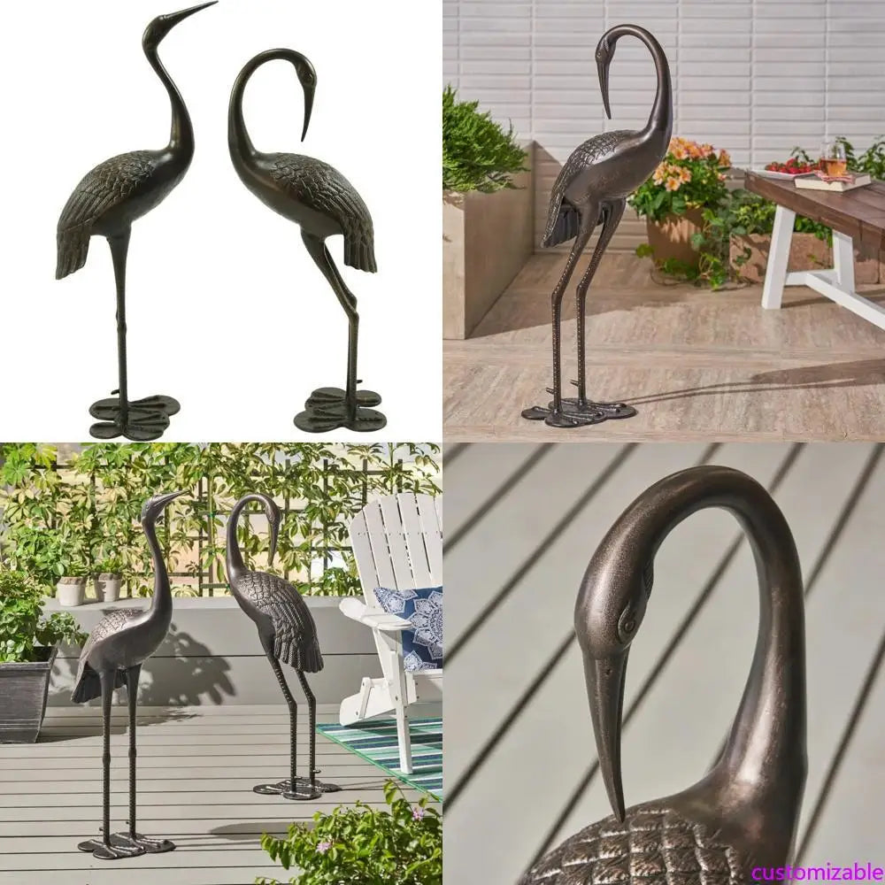 Handcrafted Aluminum Crane Statues Rust Resistant Outdoor Bird Art