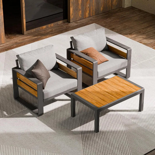 XMSJ Aluminum Outdoor Patio Set With Two Armchairs And Table