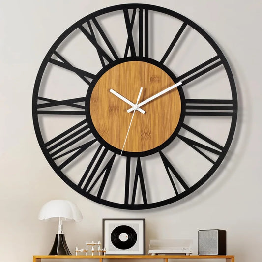 Silent Battery Operated Wall Clock With Modern Rustic Metal Design