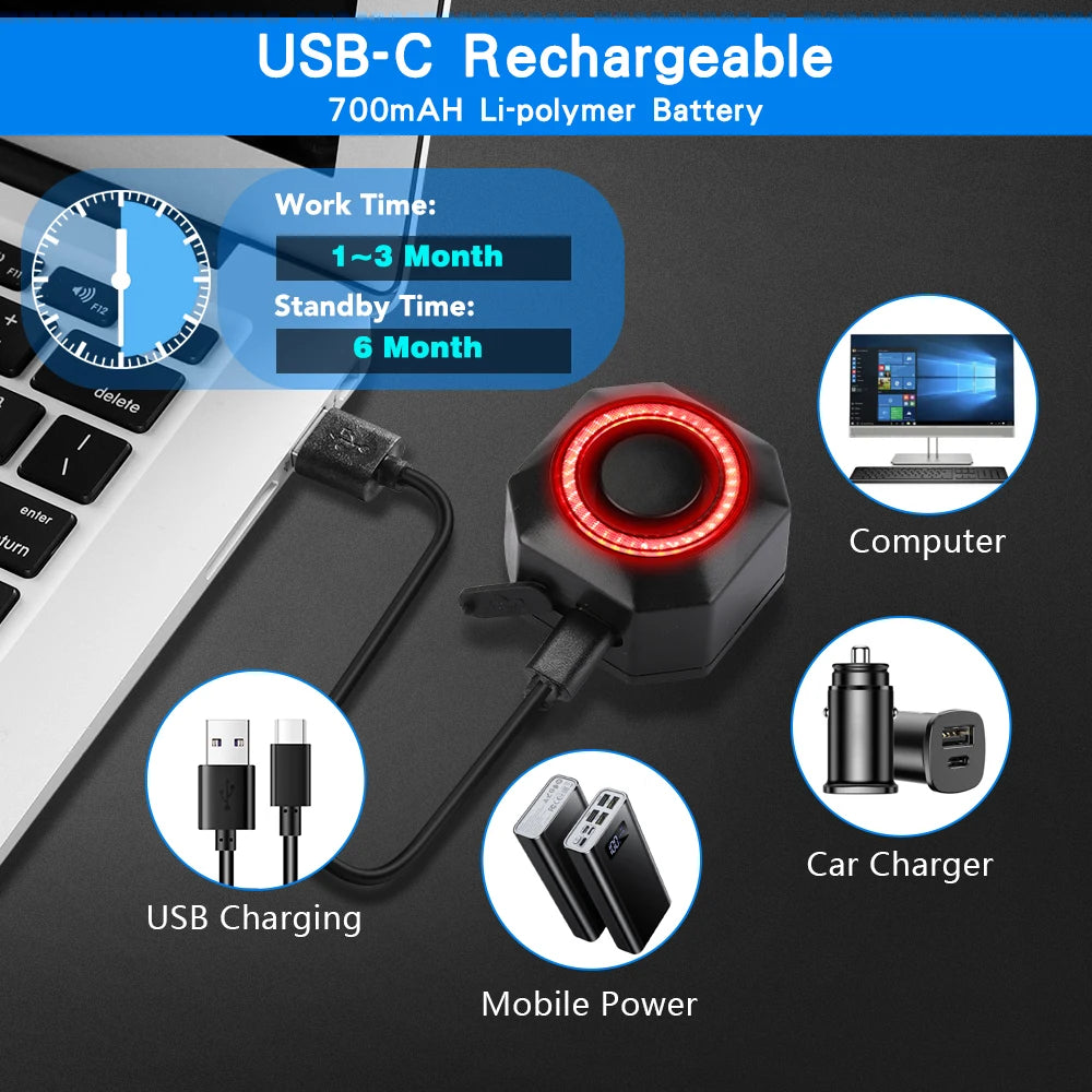 WSDCAM Smart Bike Taillight Alarm With Remote Control 110dB