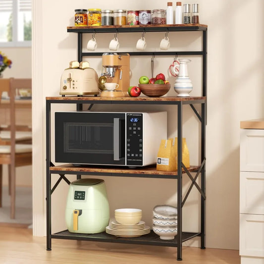 RBXC Bakers Rack With Microwave Stand And Adjustable Shelf