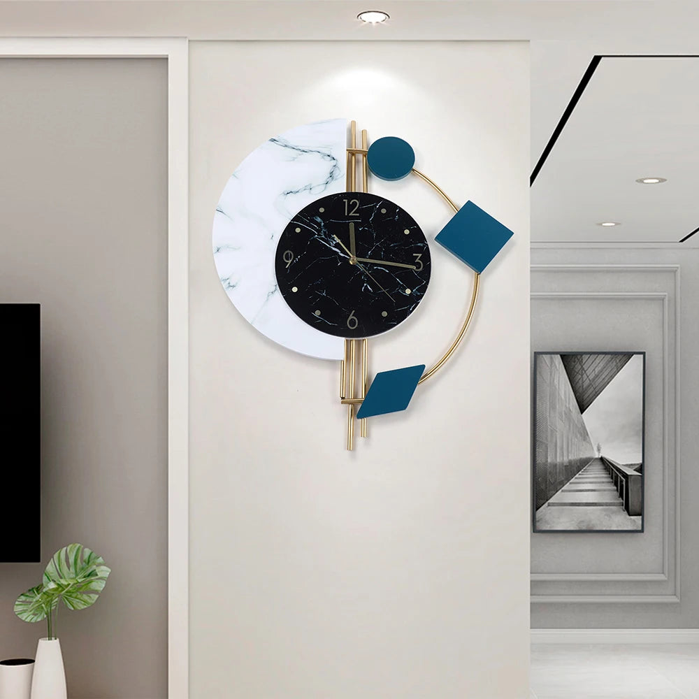 Combination Marble Semicircle Quartz Wall Clock For Living Room