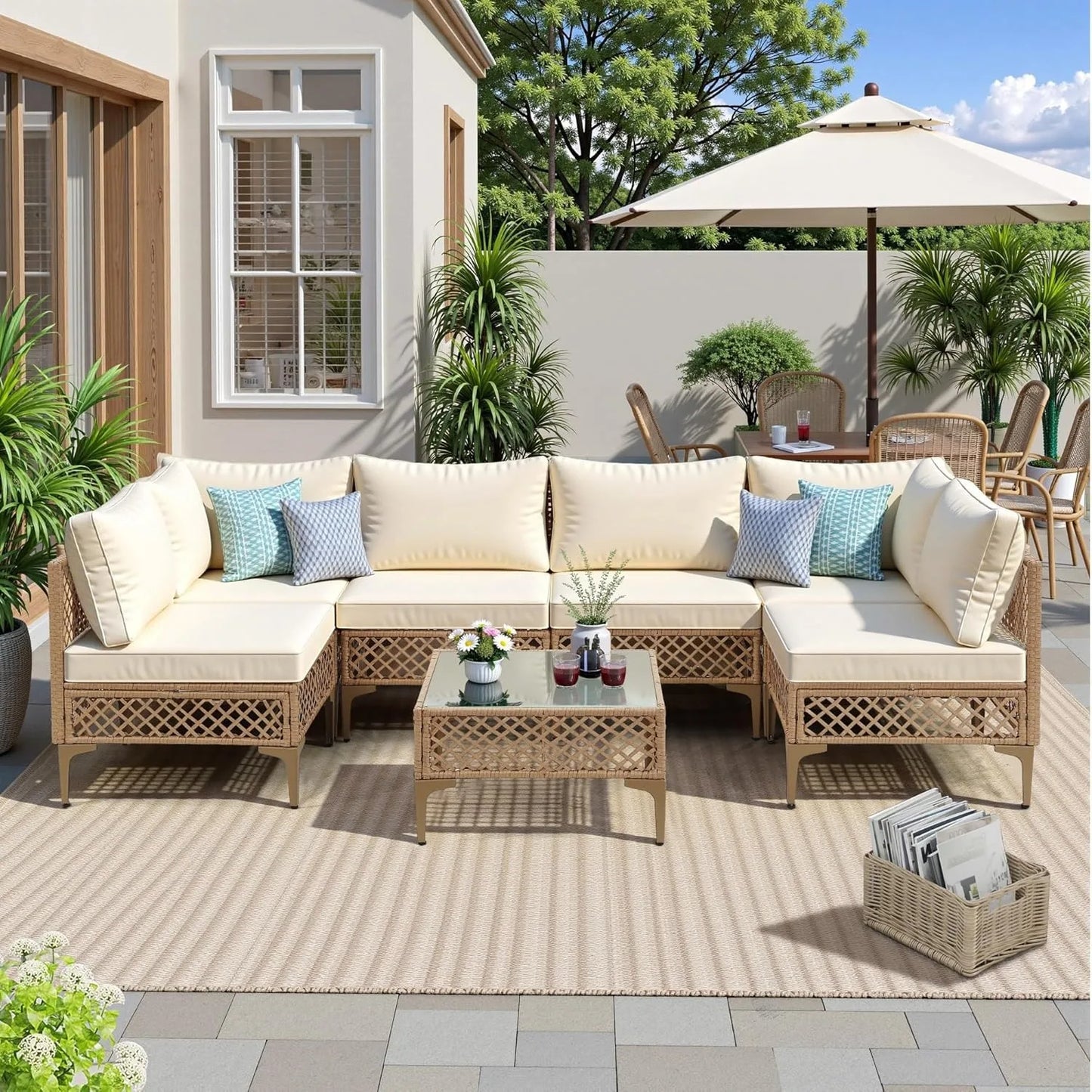 SEOGWISAM Outdoor Wicker Patio Furniture Set With Cushions Coffee Table