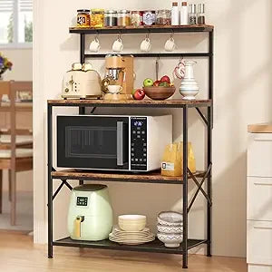 RBXC Bakers Rack With Microwave Stand And Adjustable Shelf