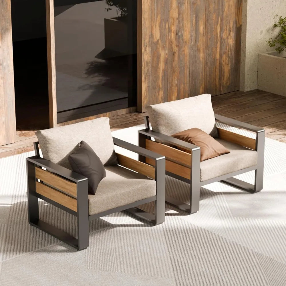 XMSJ Aluminum Outdoor Patio Set With Two Armchairs And Table