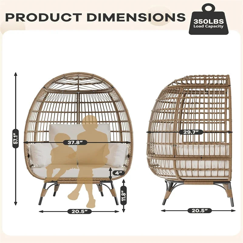 HiMISS Outdoor Wicker Rattan Egg Chair With Cushions And Steel Frame