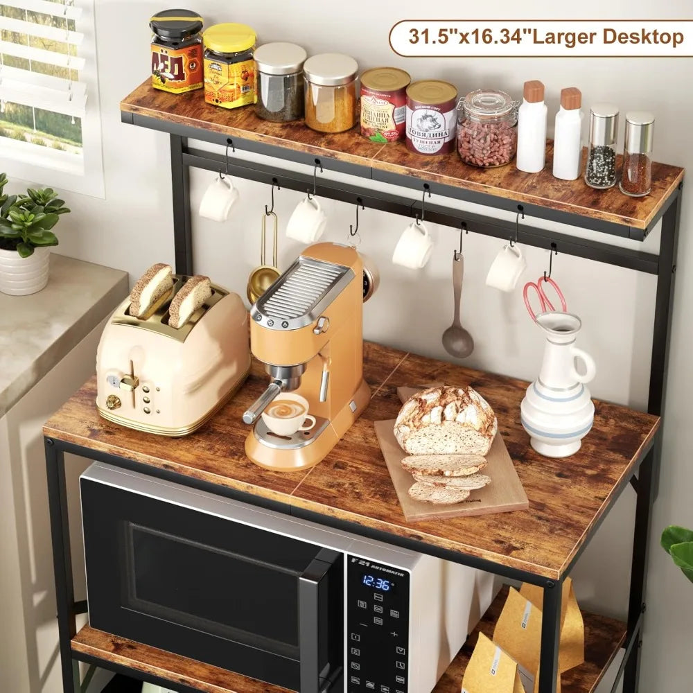 RBXC Bakers Rack With Microwave Stand And Adjustable Shelf
