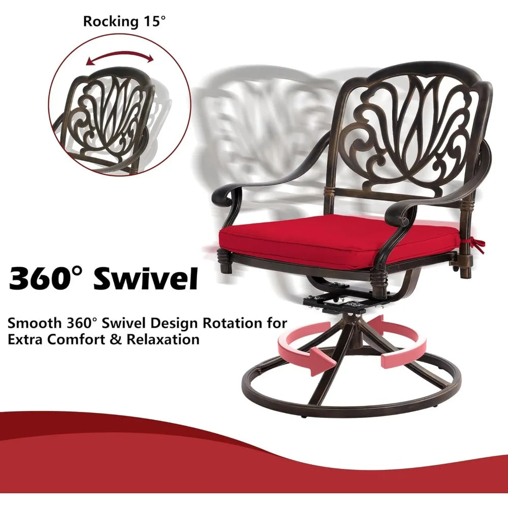 DAFIFY Cast Aluminum Patio Dining Set With Umbrella Hole Swivels