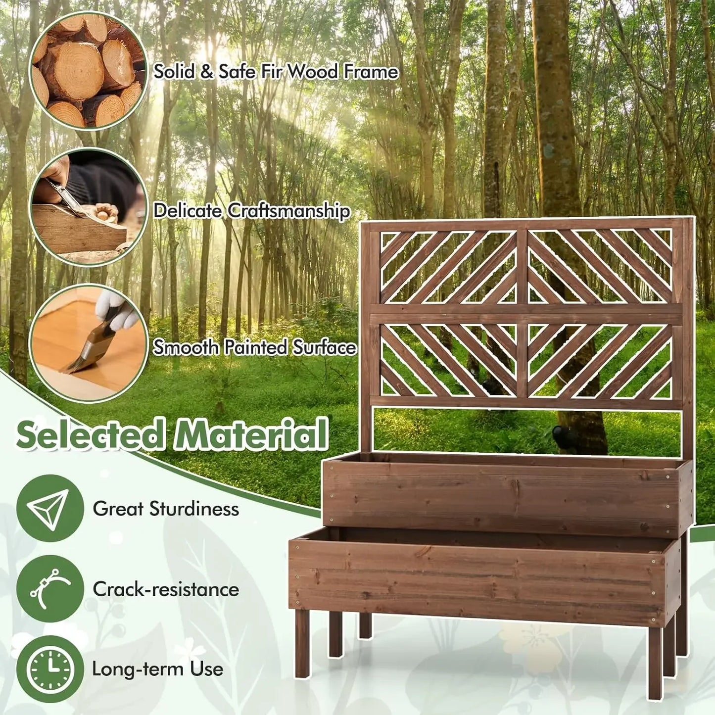 XMSJHign-concerned Raised Garden Bed Trellis Planter Boxes