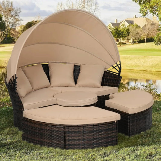 DAFIFY Outdoor Patio Daybed With Retractable Canopy Garden Set